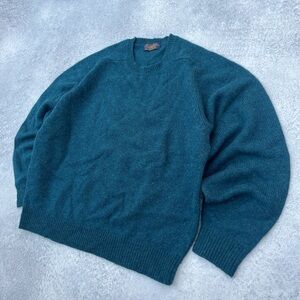 Vintage 1990s Brooks Brothers Teal Blue Green 100% Shetland Wool Knit Sweater